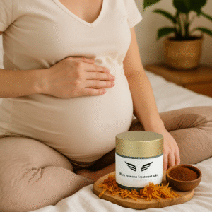 אישה בהריון שסובלת מטחורים ומטפלת במשחת black parnona