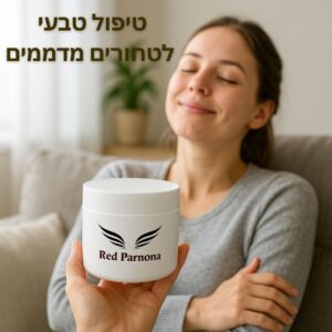 משחה לטיפול בטחורים מדממים - Red Parnona ואילוסטרציה של אישה שמרגישה הקלה לאחר הטיפול